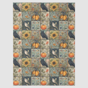 Vintage autumn patchwork look pumpkin owl flower tissue paper