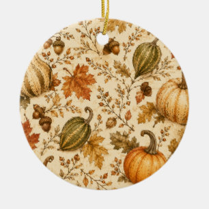 Vintage Autumn Pumpkin & Gourds Pattern Ceramic Tree Decoration