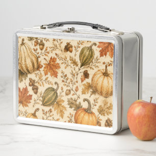 Vintage Autumn Pumpkin & Gourds Pattern Metal Lunch Box