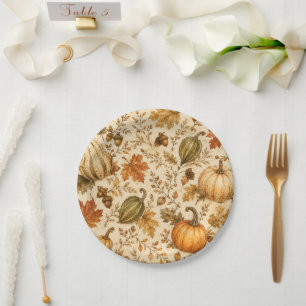 Vintage Autumn Pumpkin & Gourds Pattern Paper Plate