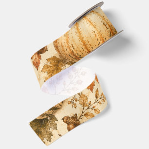 Vintage Autumn Pumpkin & Gourds Pattern Satin Ribbon