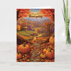 Vintage Autumn Pumpkin Path Thanksgiving Holiday Card