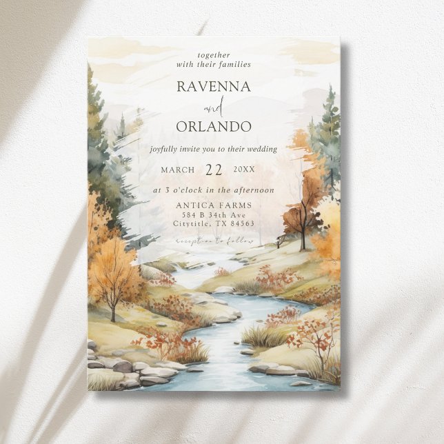 Vintage Autumn River Forest Landscape Wedding Invitation (Creator Uploaded)