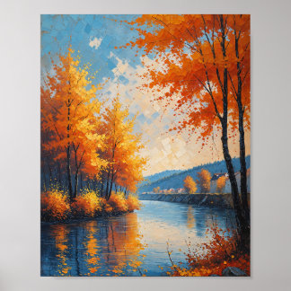 Vintage Autumn River Landscape Art Poster