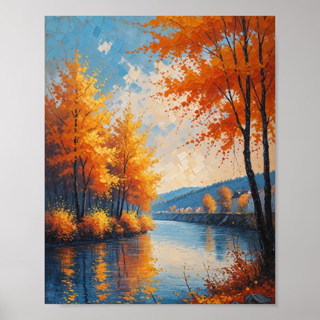 Vintage Autumn River Landscape Art Poster (Front)