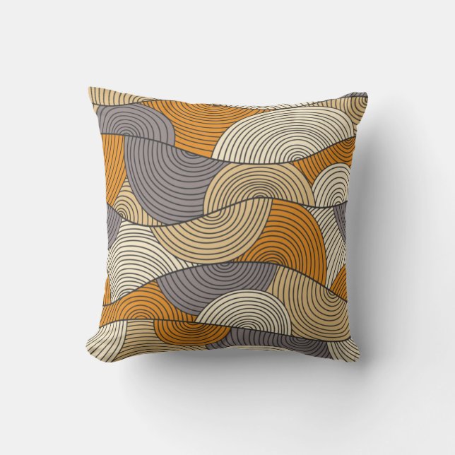 Vintage autumn season abstract wave lines cushion (Front)