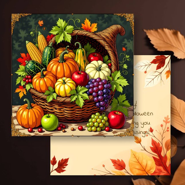 Vintage Autumn Thanksgiving Cornucopia  Card (Creator Uploaded)