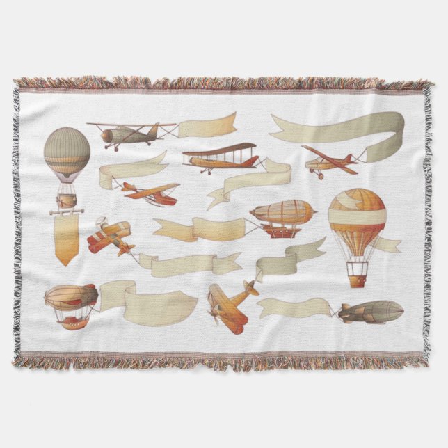 Vintage Aviation Fleet Custom Text Throw Blanket (Front)