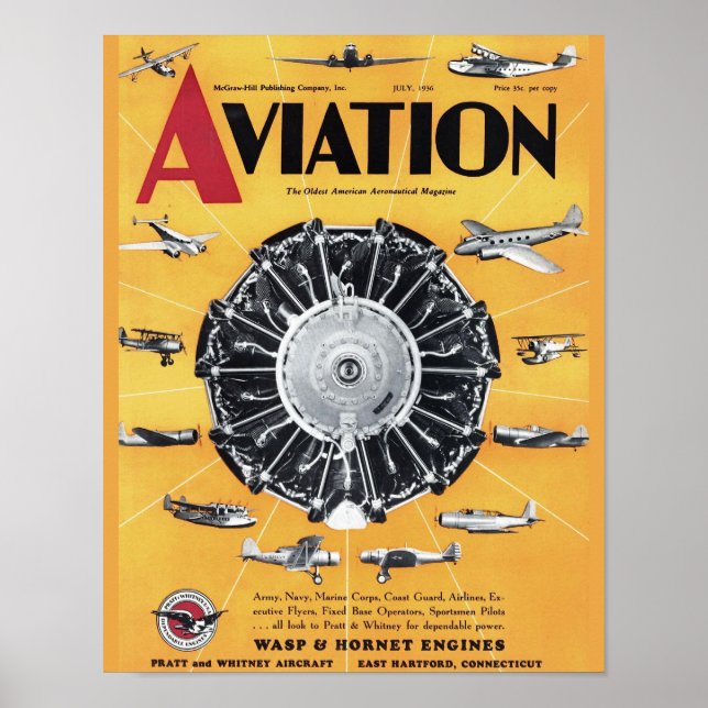 Vintage Aviation Magazine Aeroplane Cover Art Poster (Front)
