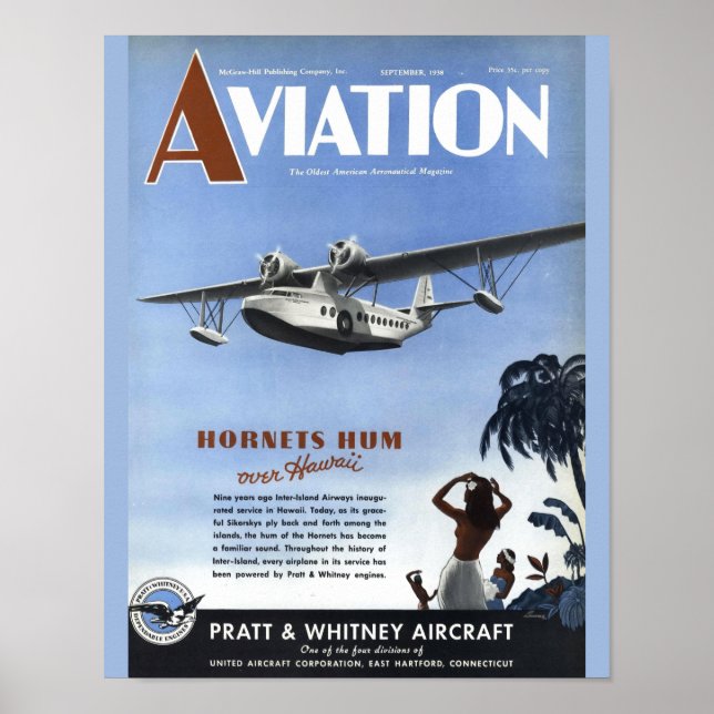 Vintage Aviation Magazine Aeroplane Cover Art Poster (Front)