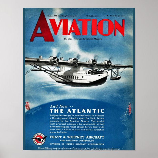 Vintage Aviation Magazine Aeroplane Cover Art Poster (Front)