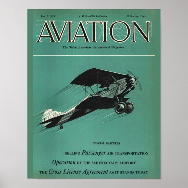 Vintage Aviation Magazine Aeroplane Cover Art Poster (Front)