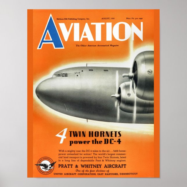 Vintage Aviation Magazine Aeroplane Cover Art Poster (Front)