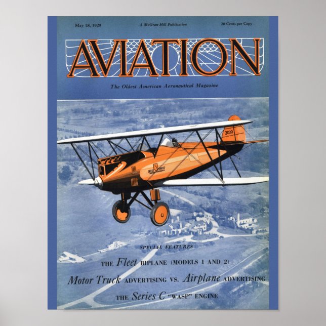Vintage Aviation Magazine Aeroplane Cover Art Poster (Front)