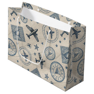 Vintage Aviation Passport Stamp Pattern (1) Large Gift Bag