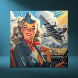 Vintage Aviation Pin Up Tile