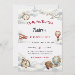 Vintage Aviation Travel Oh My How Time Flies Invitation