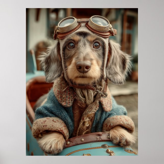 Vintage Aviator Dog Adventure Poster (Front)