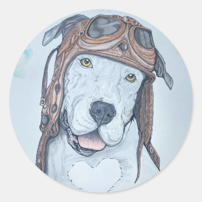 Vintage, Aviator, pilot dog, round sticker  (Front)
