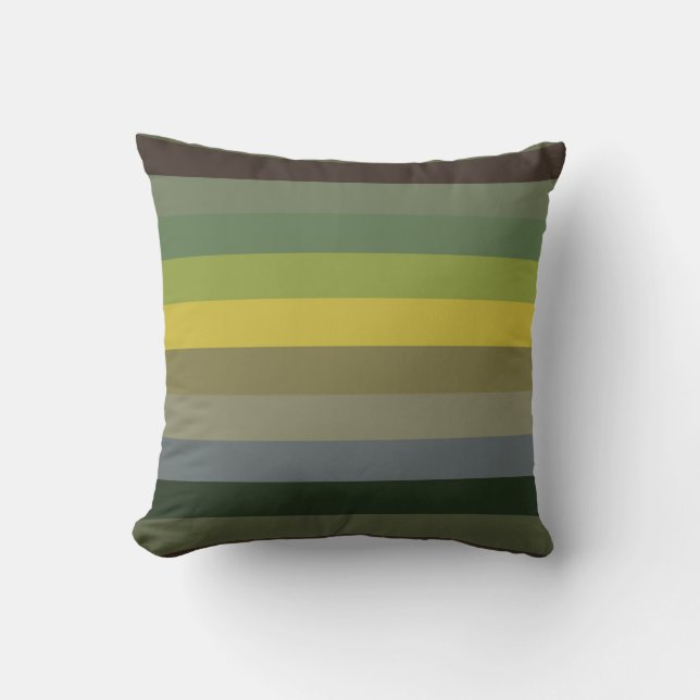 Vintage Avocado & Olive Retro Stripe Pattern Cushion (Front)