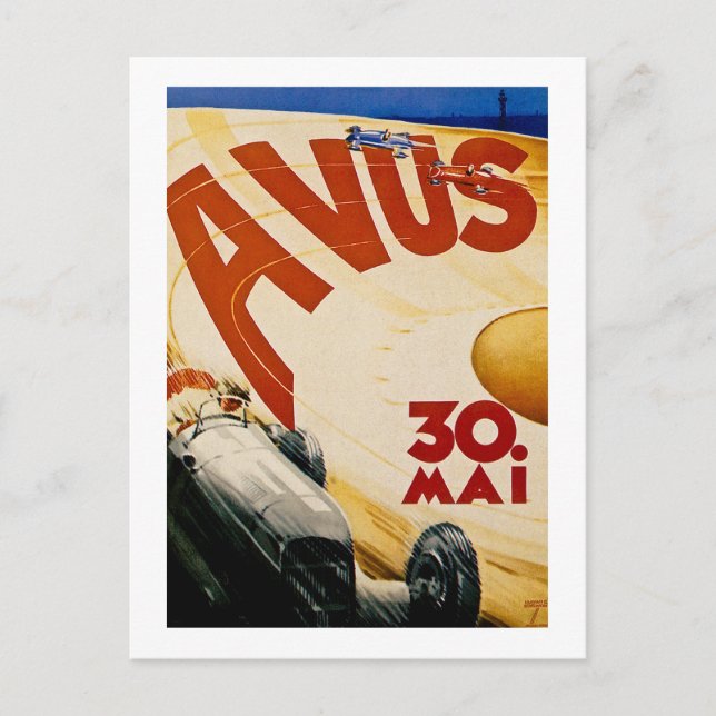 Vintage AVUS Race Poster Postcard (Front)