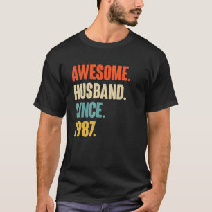 Vintage Awesome Husband Since 1987 35 Wedding Aniv T-Shirt