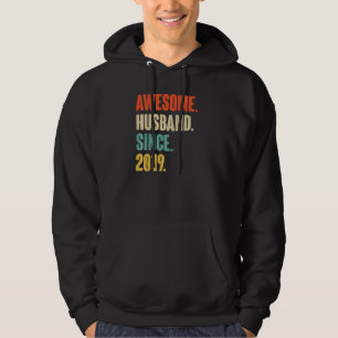 Vintage Awesome Husband Since 2019 3 Wedding Anive Hoodie