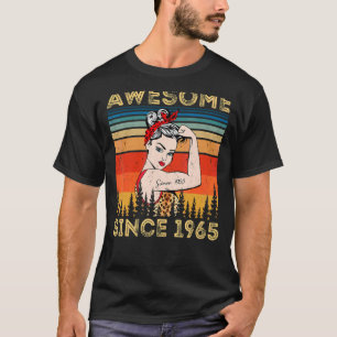Vintage Awesome Since 1965 Birthday Leopard Woman  T-Shirt