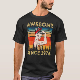 Vintage Awesome Since 1974 Birthday Leopard Woman  T-Shirt
