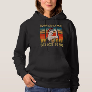 Vintage Awesome Since 1990 Birthday Leopard Woman  Hoodie