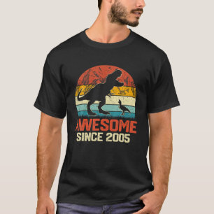 Vintage Awesome Since 2005 Retro Dinosaur Birthday T-Shirt