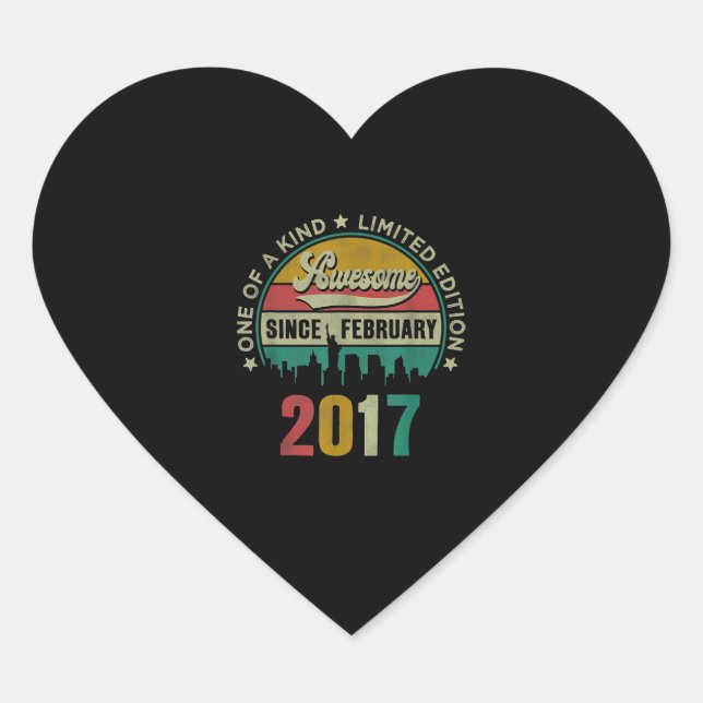 Vintage Awesome Since February 2017 Heart Sticker (Front)