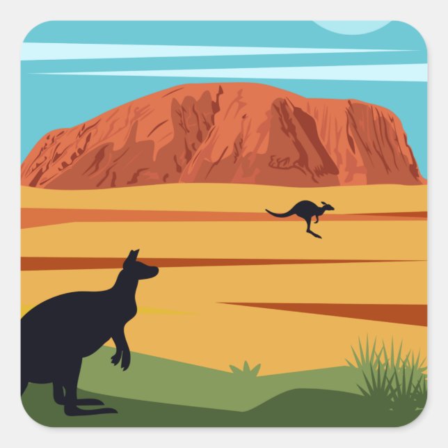 Vintage Ayers Rock Australia Kangaroos Travel Square Sticker (Front)