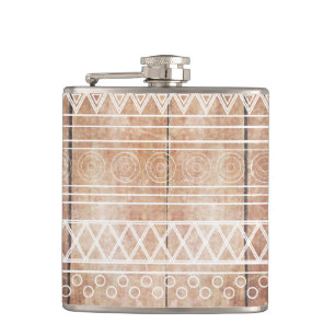 Vintage Aztec Tribal Wood Hip Flask