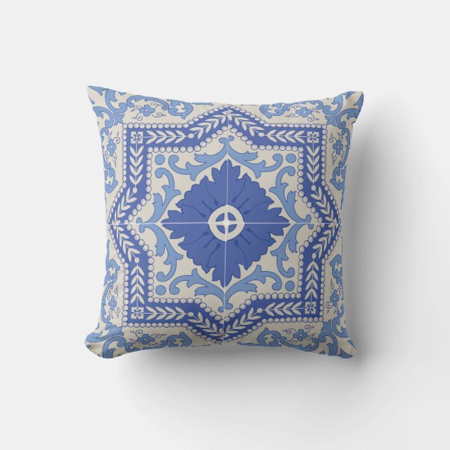 Vintage Azulejo: A Geometric Mosaic Tile Design Cushion (Front)