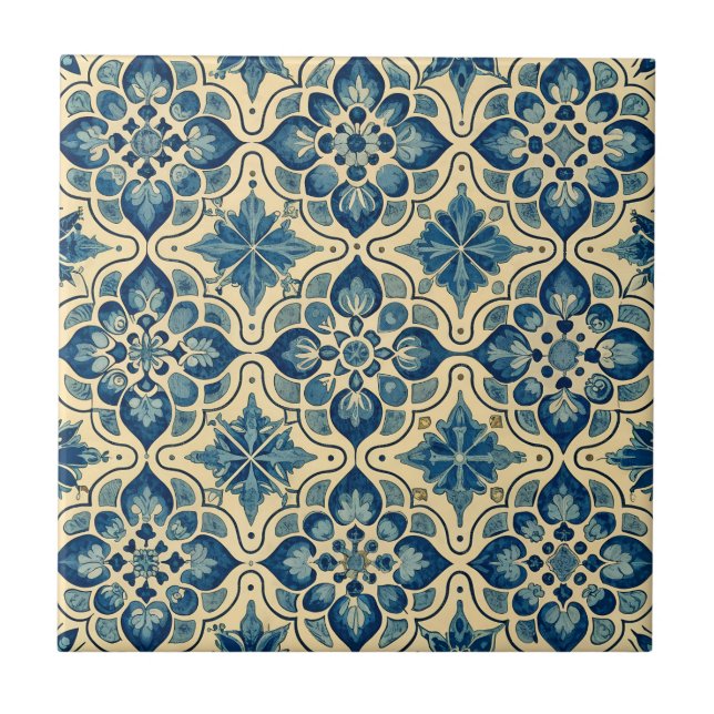 Vintage  Azulejo Portuguese Blue Pattern Tile (Front)