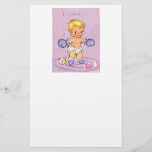 Vintage Baby Announcement/Boxing Gloves Stationery (Front)