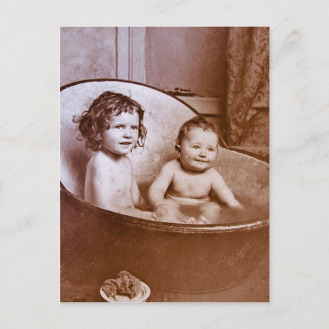 Vintage Baby Bath Time Postcard (Front)
