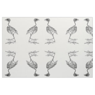 Vintage baby bird skeleton etching fabric