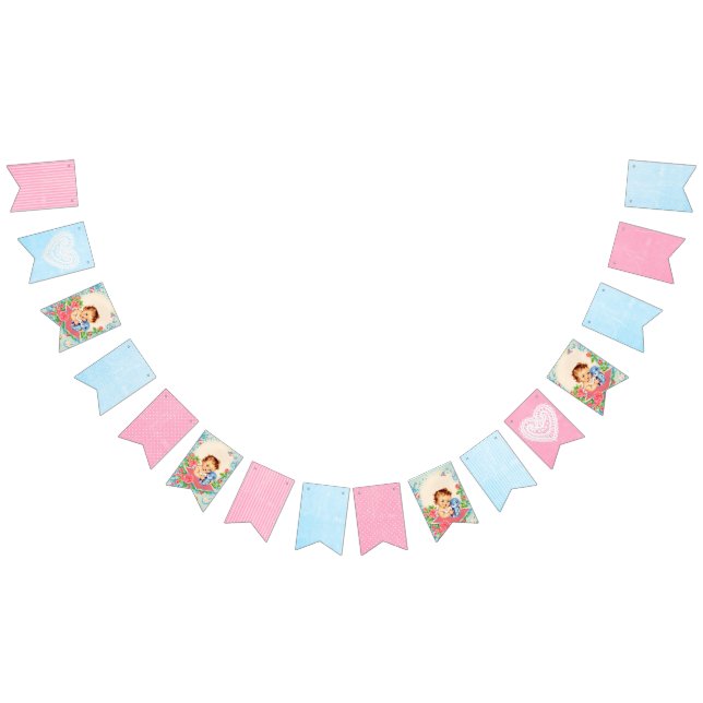 Vintage Baby Blue and Pink Shabby Garland Flags (All)
