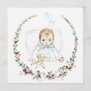 Vintage Baby Blue Baby Boy Shower Invitation