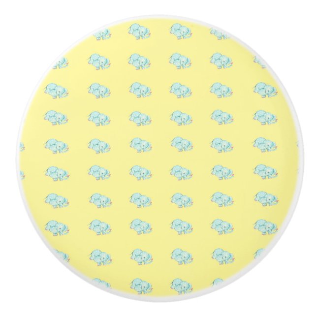 Vintage baby blue elephants ceramic knob (Front)