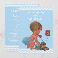 Vintage Baby Boy on Phone Baby Shower Chevrons