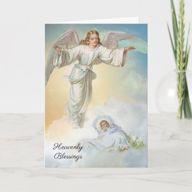 Vintage Baby Boy Religious Scripture Angel Card (Front)