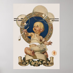 Vintage Baby Bubbles by J.C. Leyendecker Nursery Poster