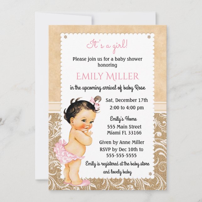 Vintage Baby Burlap Baby Shower Invitation (Front)
