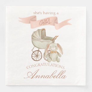 Vintage Baby Carriage and Bunny Baby Girl Napkin