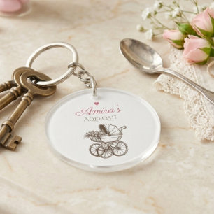  Vintage Baby Carriage Aqeeqah Islamic Baby Girl  Key Ring