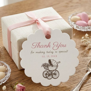 Vintage Baby Carriage Aqeeqah Thank You Scalloped Favour Tags