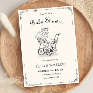 Vintage baby carriage baby shower invitation